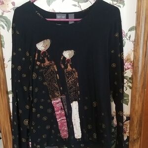 Chico's Black Artistic Long Sleeve Top